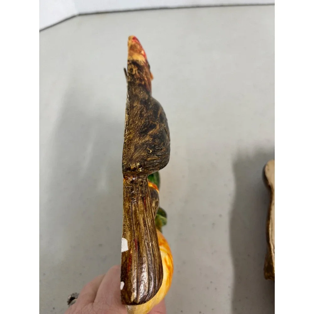 Vintage Ceramic Bird Wall Plaques Set Cardinal Songbird Fruit Peaches‎ Berries
